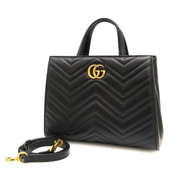Gucci GG Marmont 2WAY Shoulder Bag Handbag S Rank Black - Picture 1 of 8